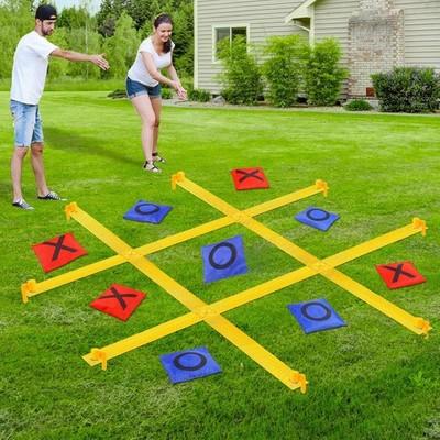 Giant Tic Tac Toe Outdoor Games for Kids Adults Family, Portable Tic Tac Toe Bean Bag Toss with 10pcs Bean Bag, Large Outdoor Lawn Backyard Games Carnival Field Day Game