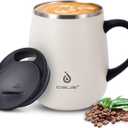 Ideus 16 oz (470 ml) Insulated Coffee Mug with Handle and Lid, Double Wall Stainless Steel Vacuum Thermal Coffee Mug, Travel Coffee Cup Thermal Cup for Home and Office (Snow Mountain White)