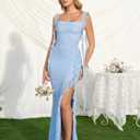 KUTUMAI Elegant Ruffle Long Bridesmaid Dress for Women Formal Wedding Guest (Blue, XS)