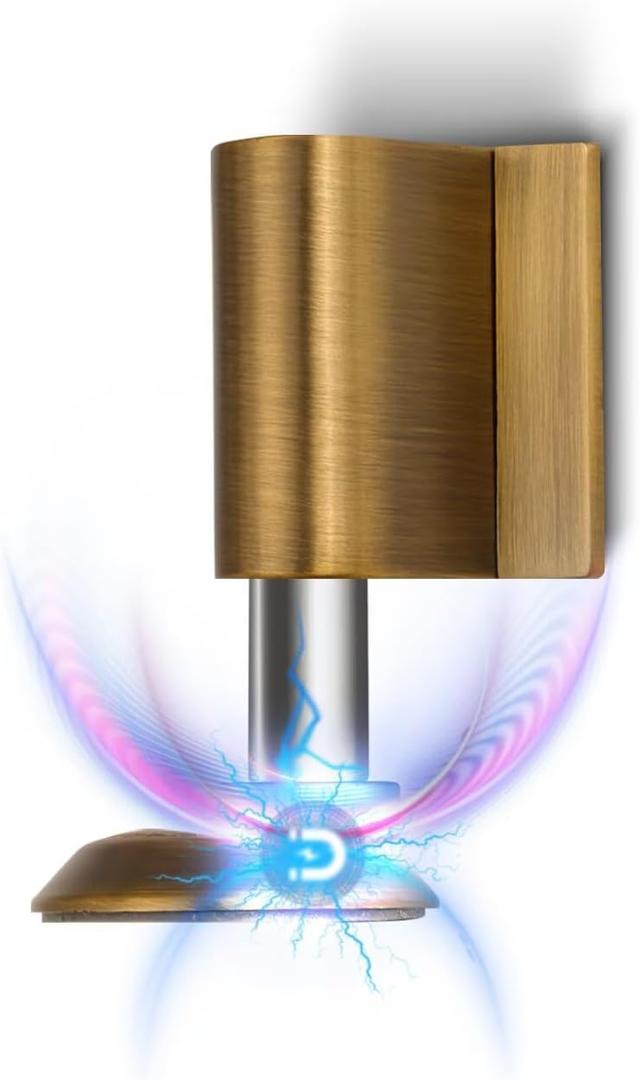 Magnetic Door Stopper, Magnet Floor Door Stop Retractable, Door Magnetic Catch, Door Holder to Keep Door Open, No Drilling Mount with Adhesive, Antique Brass 1 Pack AB-1