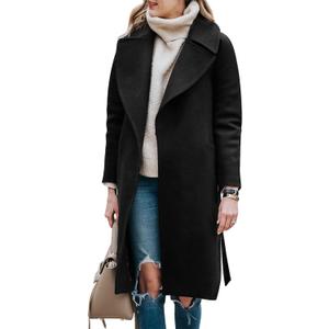BZB Women's Trench Coat Long Wool Blend Pea Coat Winter Casual Overcoat Notched Lapel Collar Belted Long Jacket Outerwear (Medium, Black)