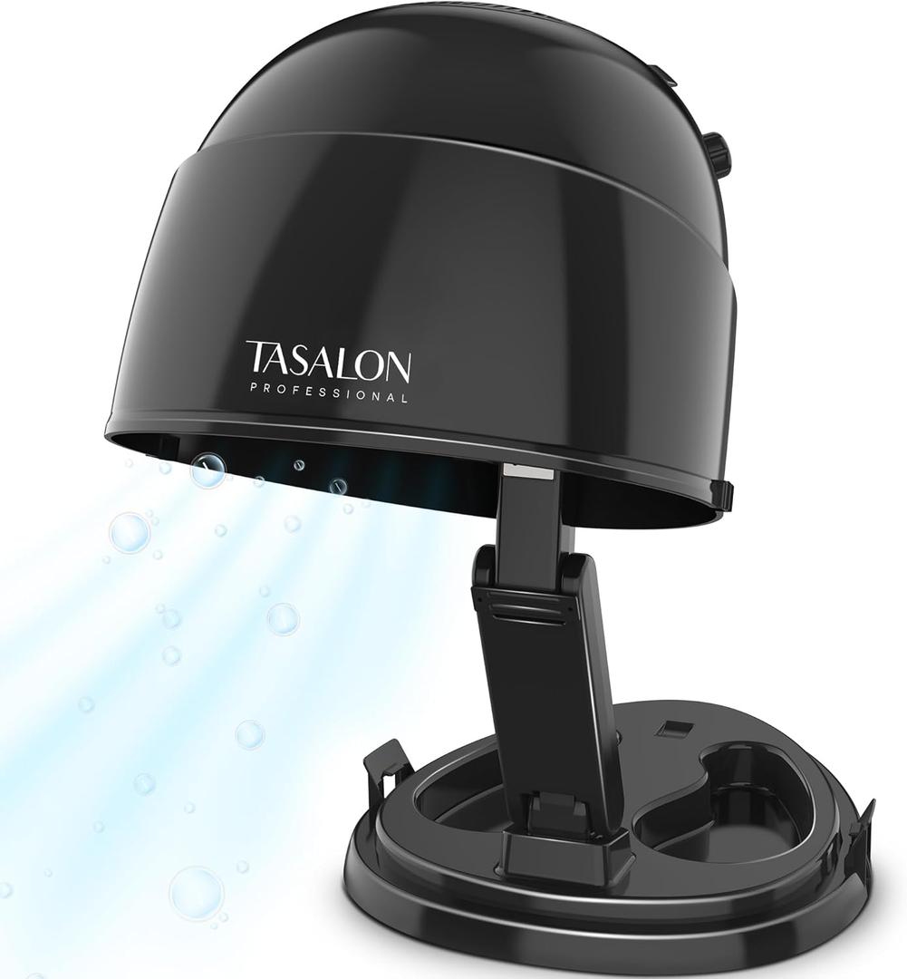 TASALON Portable Hooded Hair Dryer Bonnet, 1875W Height Adjustable Salon Home Hair Dryer with Hood, 3 Heating Settings - Black (Large)