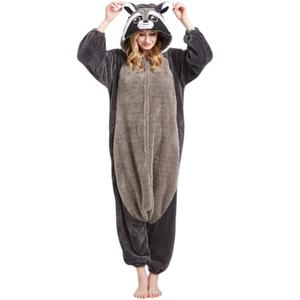 DarkCom Onesie Christmas Pajamas Adult Animal Halloween Costume Cosplay Gray Raccoon One Piece Unisex Homewear Polar Fleece Sleepwear X-Large