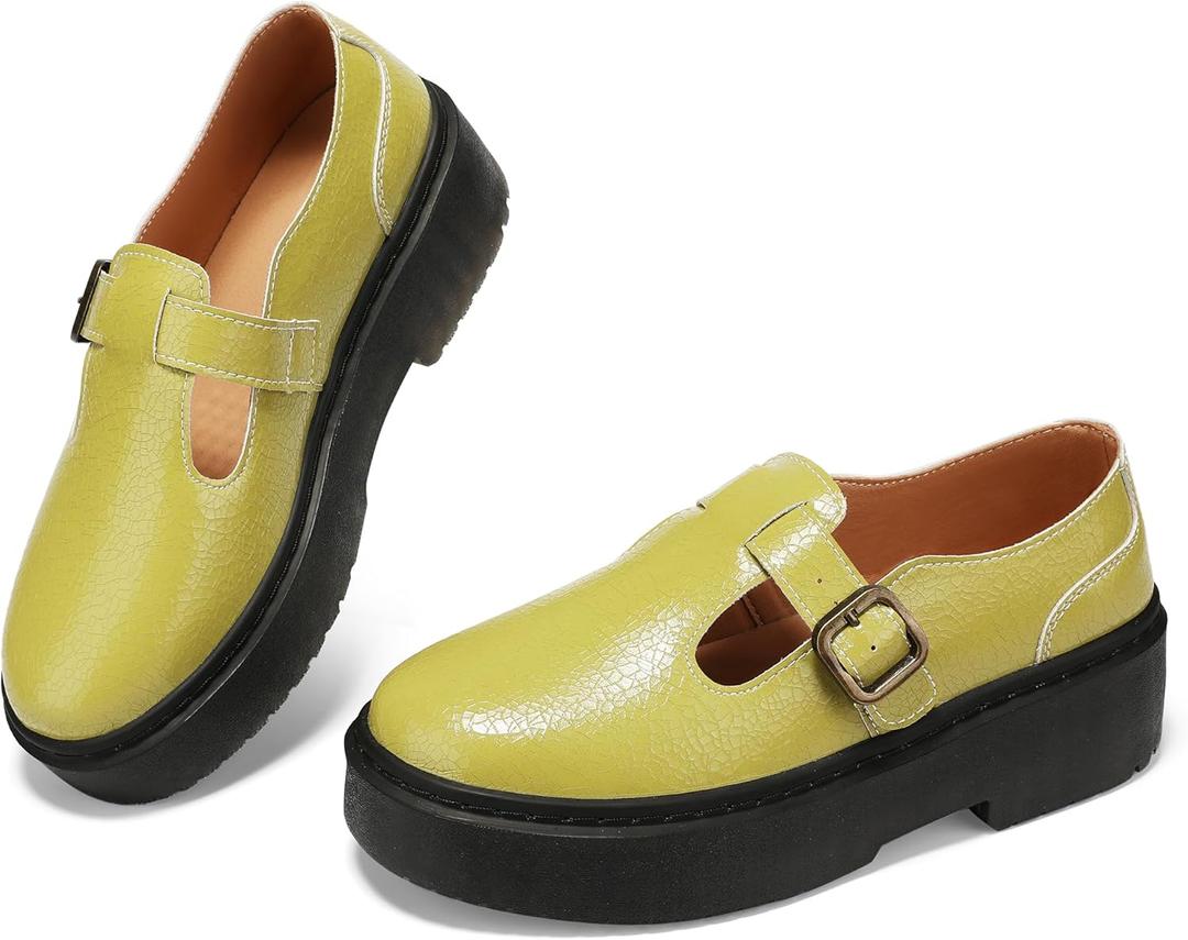 Women's Mary Jane Flats - Comfortable Vintage Style Shoes with Chunky Heel & Adjustable Strap-Fashion Casual Flats for Women (10.5)