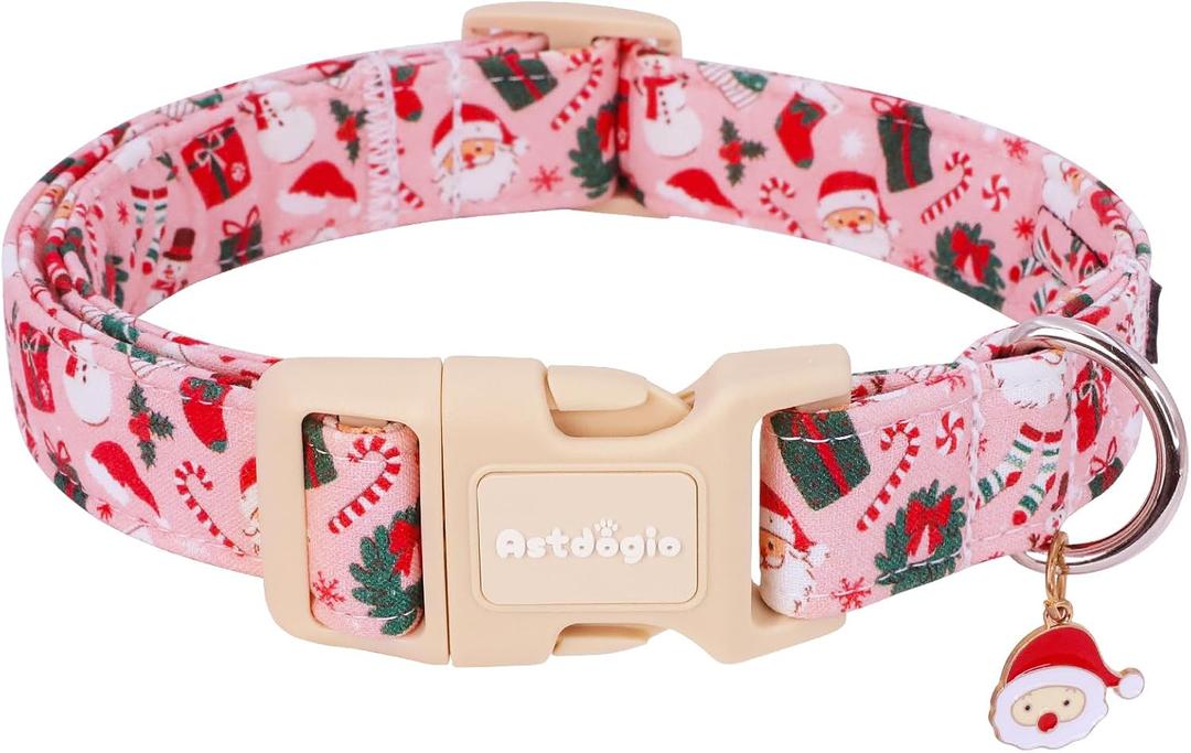 Christmas Dog Collar - Adjustable Festive Santa & Snowman Collar for Small Medium Large Dogs with Dangling Charm, Cute Holiday Puppy Collar for Photos, Pet Parties & Gifting-XS