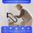 Hand Rails for Outdoor 1-2 Steps, Indoor Stairs, Bathroom, Wall Mount Non-Slip U-Shape Stair Hand Railing Black 1 Pack