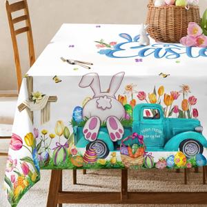 Hexagram Easter Tablecloth Rectangle 60 x 84 Inch, Easter Table Cloth Bunny Eggs Truck Tablecloths for Party Home Dinner Decor