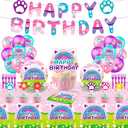 Dollhouse Birthday Party Supplies Set, Cute Cat Theme Decorations with Banner, Balloons, Cupcake Toppers for Girls Birthday Baby Shower, Pink and Purple