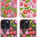 for iPhone 15 Pro Case Cute - Durable Shockproof 6.6 ft Drop Impact Phone Case - Funny Plaid Cherry Design (6.1") Glitter Pink