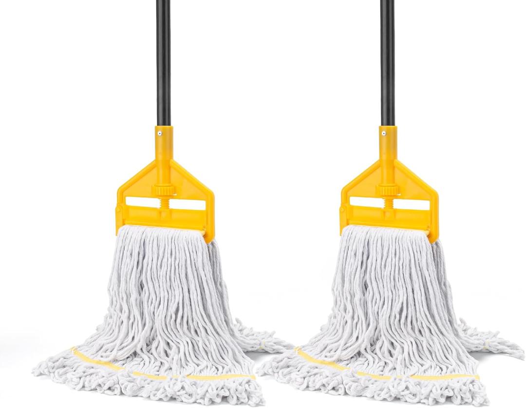 4 x KeFanta 2 Pack Commercial Mop Heavy Duty Industrial Mops,60 inch Long Handle with Looped-End String Cotton Wet Mop Head Replacement for House,Kitchen,Laminate,Tile,Vinyl,Hardwood Floor Cleaning