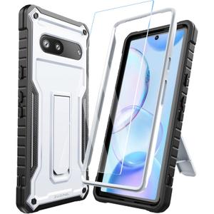 DUOPAL for Google Pixel 7 Case, Military Grade Protection Shockproof Case with Tempered Glass HD Screen Protector and Kickstand Compatible with Google 7 Phone 6.5 Inch (White)