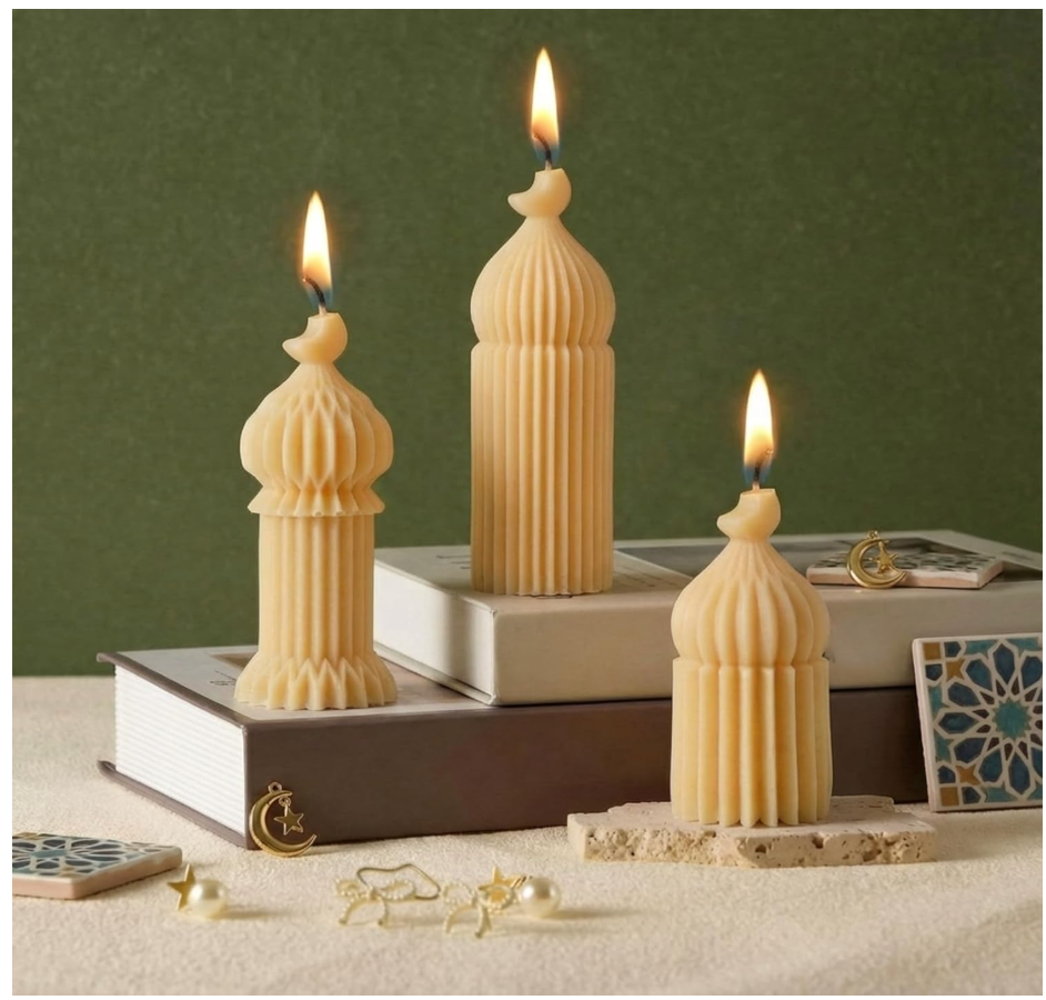 Lyrow 3 Pcs Ramadan Mubarak Scented Soy Candles Eid Islamic Muslim Home Decor Ramadan Mosque Shaped Small Pillar Candles Set Gift for Islam Eid Muslim Festival Home Decorations, 3 Design