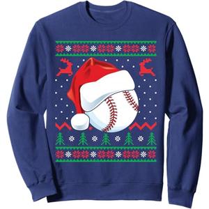 Funny Baseball Ugly Christmas Sweater Boys Mens Sports Xmas Sweatshirt, Medium