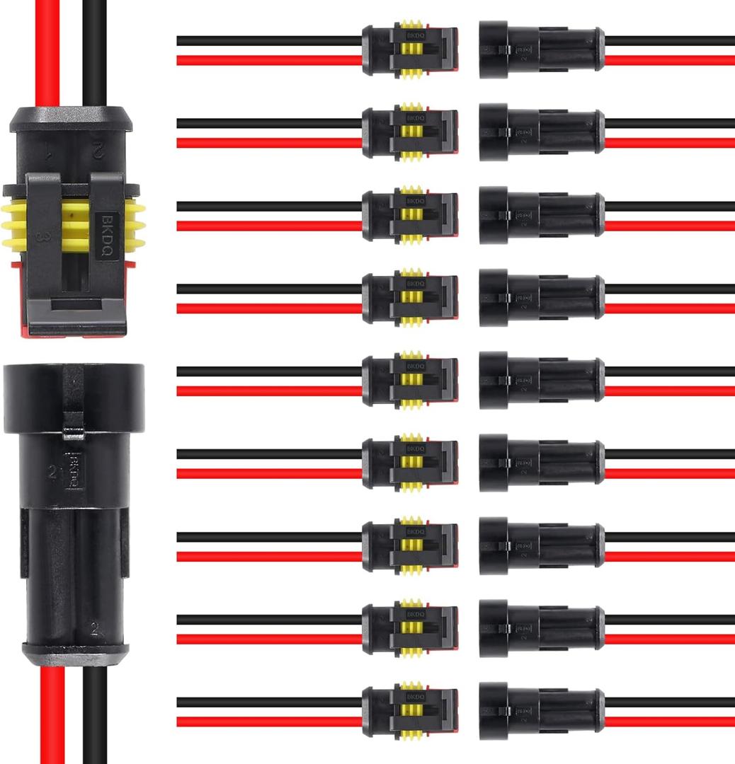 10 Pack 2 Pin Wire Connector 16 AWG Waterproof Automotive Electrical Connectors Deutsch Connector Male and Female Wire Connectors for Car Truck Boat