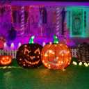 Halloween Decorations Outside Lighted Pumpkin - HOYECHI Outdoor Halloween Decor 2 Pumpkins 1.5FT, Light Up Pumpkin with 62 Led Lights, Ground Stakes, for Front Yard Porch Gardens Lawns Party, Black/Orange