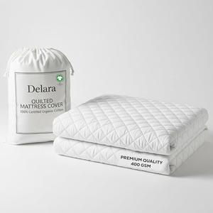 Delara 100% Organic Cotton Quilted Mattress Protector, GOTS Certified, Ultra-Soft Cooling & Breathable, 400 GSM Plush Padding, Deep Pocket 18 Inches, Machine Washable (King 78"x80")