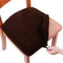 miry Original Velvet Dining Chair Seat Covers, Stretch Fitted Dining Room Upholstered Chair Seat Cushion Cover, Removable Washable Furniture Protector Slipcovers with Ties - Set of 4, Coffee