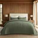 EVERGRACE Cross Stitch Pre-Washed Cotton Quilt Bedding Set King Size, Oversized 3 Pieces Lightweight Bedspread Coverlet for All Season, with 2 Matching Shams, Olive Green,108"x96" | Cross Stitch, Timeless, 100% Cotton, Pre Washed, Oeko-Tex Certified, Oversized