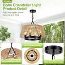 18 Inch 4-Light Boho Rattan Chandelier, Hand Woven Farmhouse Chandelier Rattan Pendant Light Fixture for Dining Room, Kitchen Island, Hallway, Foyer，Entryway (E12 Bulbs Not Included)