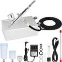 55PSI Ultra-Silent Airbrush Kit, Dual-Action Multi-Function Airbrush Set with Compressor for Painting Portable Air Brush Set for Cake Decoration Makeup Art Craft Nail Design Model Tattoo, Silver