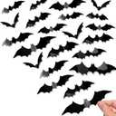4 x Bobobag 120 Pcs 3D Bats Halloween Decorations,Halloween Wall Decor 4 Sizes Black Bats Sticker for Wall Window