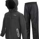 Kids Rain Suit Boys Girls Rain Gear Waterproof Youth Rain Jacket and Pants for Golf Fishing (11-13 Years, Black)