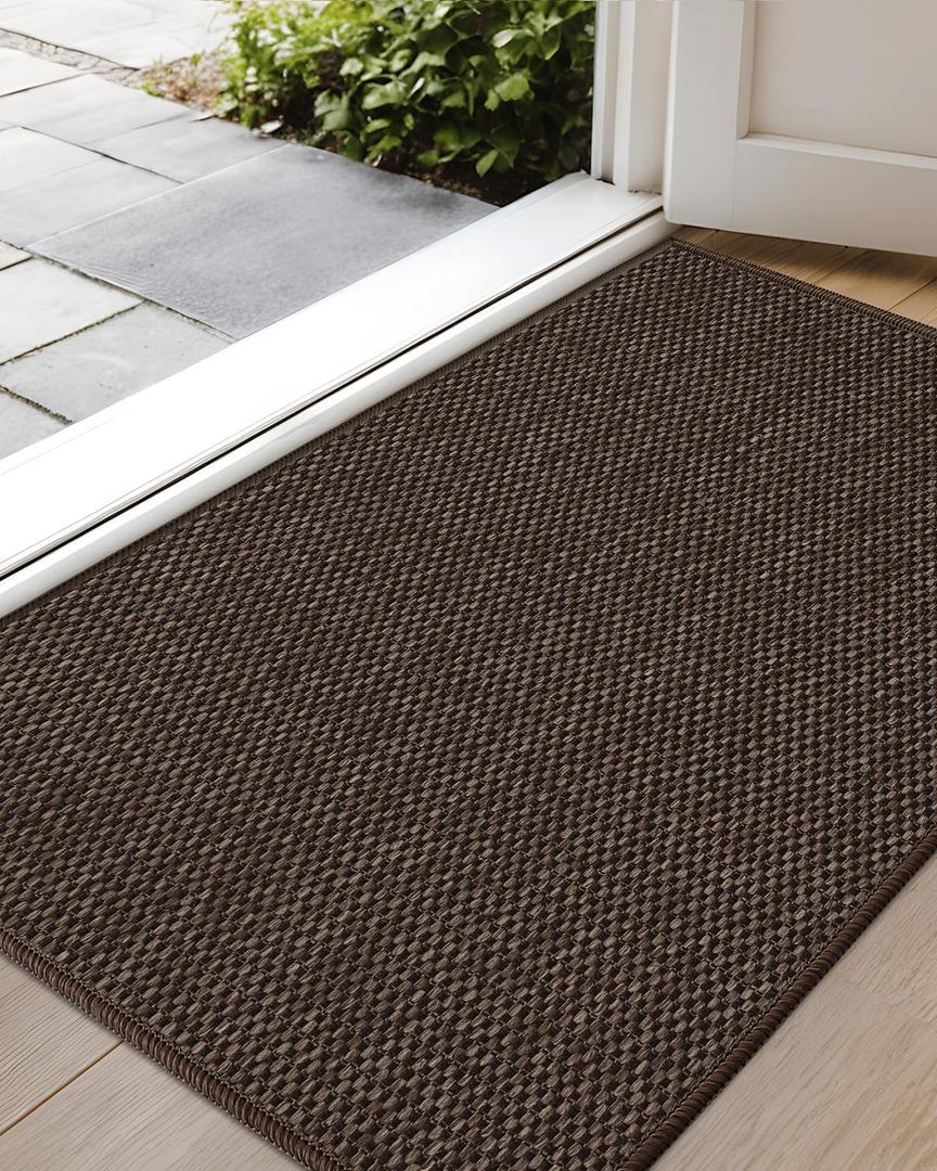 Color&Geometry Ultra-Thin Indoor Door Mat, 32"x48" Low-Profile Non-Slip Entryway Rug with Modern Geometric Texture, Washable Doormat for Indoor Entrance, Front Door, Brown (Rolled-up NO Creases)