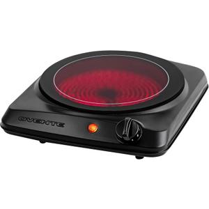 OVENTE Countertop Infrared Single Burner, 1000W Electric Hot Plate with 7 Ceramic Glass Cooktop, 5 Level Temperature Setting & Easy to Clean Base, Compact Stove for Home Dorm Office, Black BGI101B