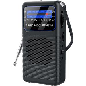 FM AM SW Back Clip Pocket Radio, Battery Operated Mini Radios, Portable Shortwave Transistor Radio with Emergency LED Flashlight & Headphone Jack for Elder/Kids (r88)