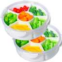2Pack Veggie Tray With Lid for Fridge Organizer Bins Divided Snackle Box Container with 6 Compartments for Party Serving Platter, Fruit Tray with dip, Snack Storage, Reusable Meal Prep