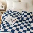 Ultra-Soft Buffalo Checkerboard Grid Fluffy Microfiber Knitted Throw Blanket Super Cozy Lightweight Checkered Bed Blanket for Sofa Couch Bed Navy 51"X63"