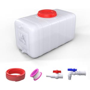 13Gallon/50L Water Storage Tank with Spigot,3m Hose and Control Valve | Large Plastic Emergency Water Tank,Water Storage Container for Camping, RV, Truck, Emergency Preparedness(22.4"*11.8"*11.8"）