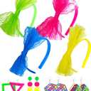 8 Pack 80s Earrings and Lace Headband with Bow for Women 80's Neon Accessories for Halloween Costume Retro 80 S Theme Party Outfit