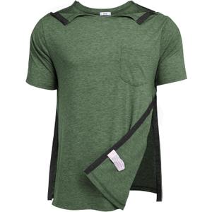 Deyeek Men's Post Shoulder Surgery Shirts Recovery Tear Away Short Sleeve Full Open Side Snap Adaptive Chemo Clothing, Size L