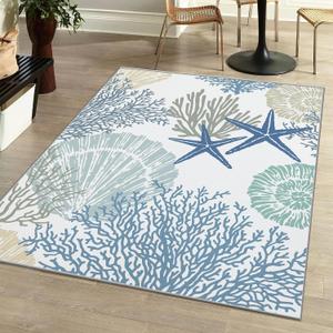 Tritard Coastal Area Rugs Nautical Beach Themed Non-Slip Machine Washable Rugs Modern Floor Carpet for Living Room Bedroom, 6x9, Blue (C3)