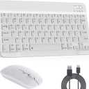 Bluetooth Keyboard & Mouse Combo, QWERTY Layout, 10 inch Ultra-Slim Wireless Keyboard, Lag-Free, Silent Keyboard Compatible with iPhone iPad Computer Tablet Keyboard