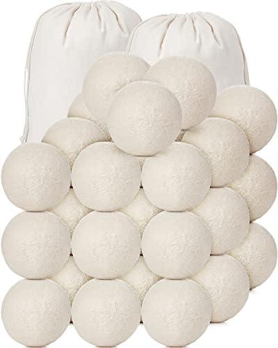 Roowest 22 Pcs Wool Dryer Balls Set Reusable Laundry Wool Balls with Muslin Bags Fabric Softener Anti Wrinkle Anti Static Saving Energy and Time