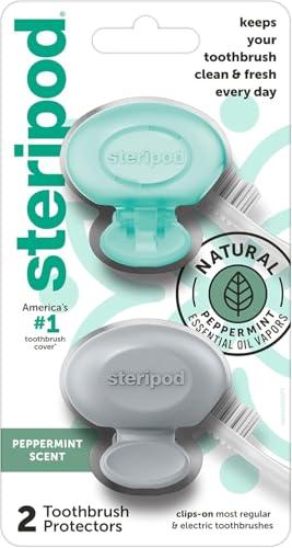 Steripod Clip-On Toothbrush Protector with Peppermint Essential Oils, Keeps Toothbrush Fresh and Clean, Travel Accessories, Fits Most Manual and Electric Toothbrushes, Single Count