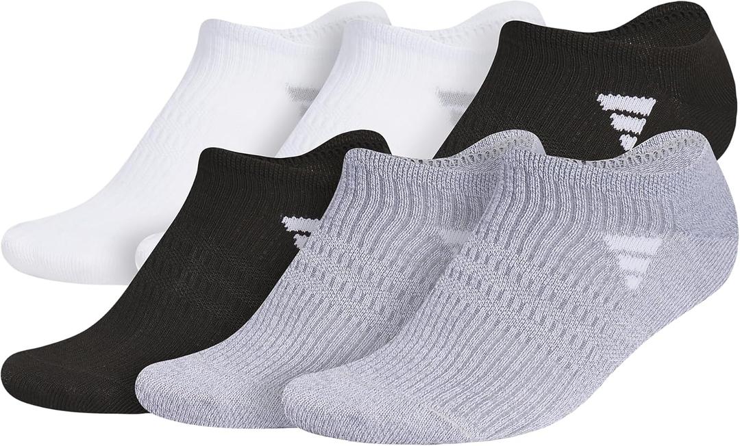 adidas Women's Superlite 3.0 No Show Athletic Socks (5-Pair) Low-Profile Fit with Targeted Padding and Arch Compression (Medium, White/Black/Grey)