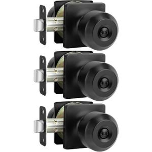 Haidms 3 Pack Matte Black Door Knobs Interior, Privacy Interior Door Knob for Bedroom or Bathroom Classic Black Round Doorknobs Hardware(Square Panel Interior Door Konbs)