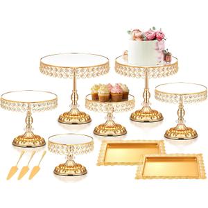 12 Pieces Gold Cake Stand Set, Vintage Cake Display Stand with Crystal Edge and Cupcake Display Tray, Dessert Table Display Set for Wedding Party Baby Shower Anniversary Celebration