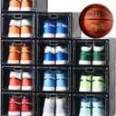 12 Pack Large Shoe Storage Box, Clear Shoe Storage Organizer with Magnetic Door, Stackable,Shoe Containers For Display Sneakers, Easy Assembly, Fit up to US Size 12, Black