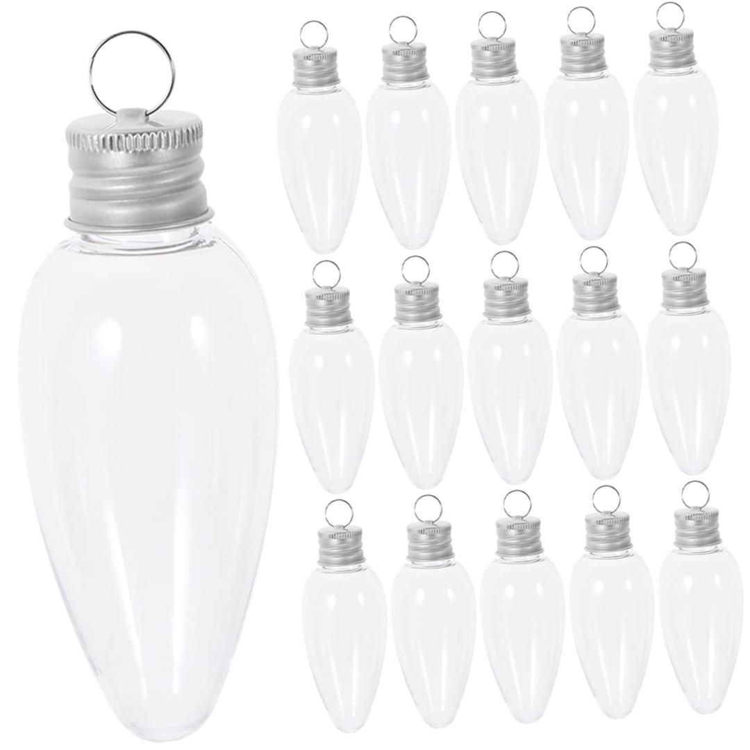 Tessco for you 48 Pcs Christmas Fillable Light Bulb Ornaments, 3.4 oz 100 ml Clear Plastic Light Bulb Jars with Cards & String for DIY Crafts, Candy, Juice, Xmas Tree Decoration, Party Favors