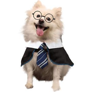 Dog Halloween Costume Pet Wizard Shirt Funny Cat Clothes for Dogs Cats Clothing with Glasses (Large,Blue) (Large(Neck:21"))