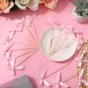 100 Pcs Coquette Bow Pearl Cocktail Picks 4.7" Pink Bow Toothpicks Bowknot Cocktail Appetizer Picks for Fruit Drink Dessert Wedding Party Supplies Bridal Birthday Baby Shower Party Decor(Pink)