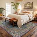 5x7 Boho Machine Washable Low Pile Area Rugs for Living Room Teal Purple