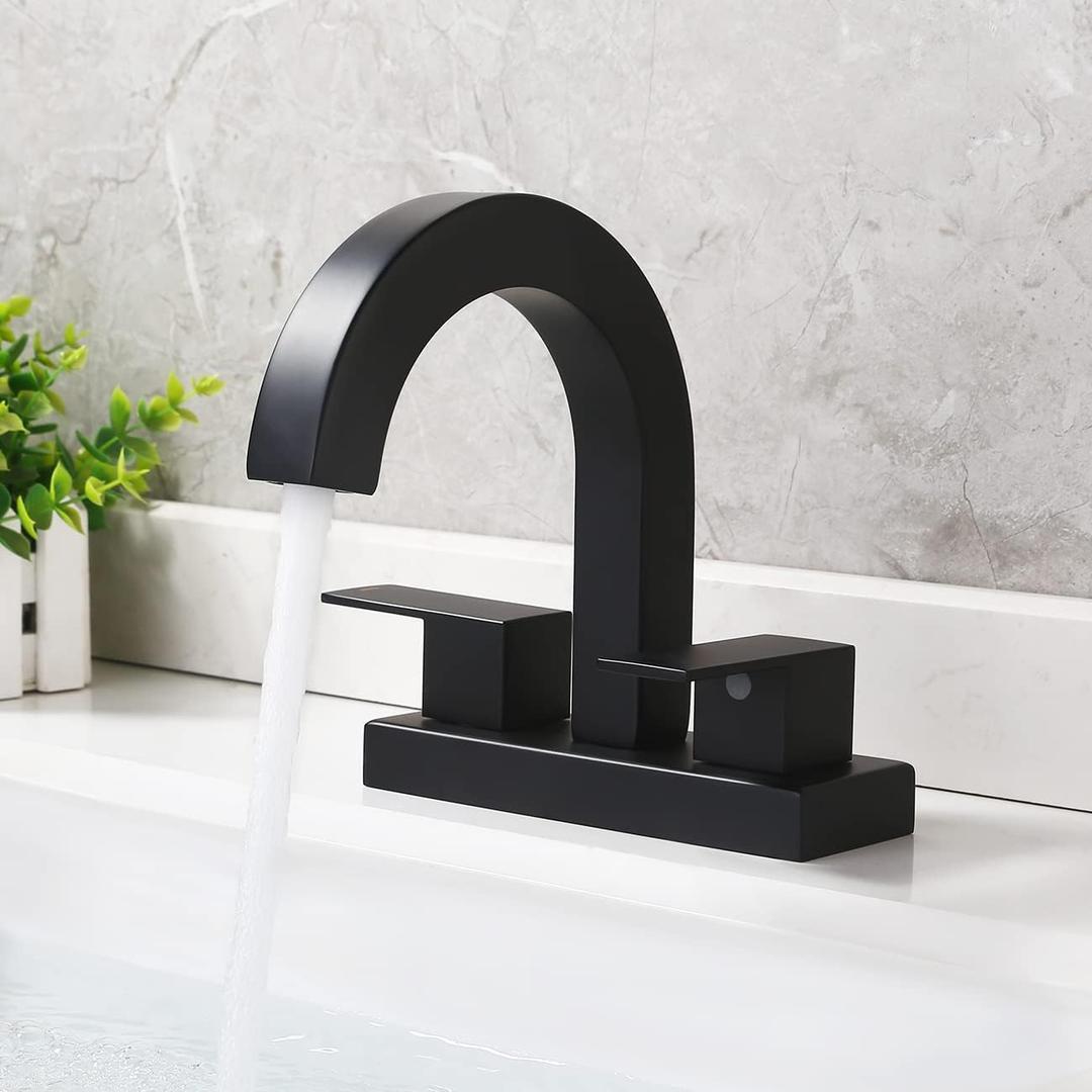 KES Matte Black Bathroom Faucet, Sink Faucet for Bathroom Sink 2 Handles 3 Holes Black Centerset Vanity Faucet Modern 4-Inches Brass Construction (Supply Hoses Included), L4118LF-BK