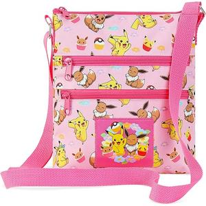 Pokemon Shoulder Bag Kids Teens 3D Pikachu Crossbody Bag Travel Vacation Anime Gifts (Pink Aop)