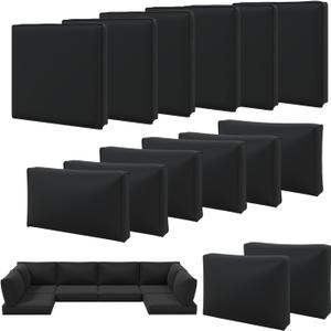 Aoxun 14pcs Patio Cushion Covers Replacement, Waterproof Outdoor Furniture Cushion Covers with Zipper and Non-Slip Bottom, Patio Sofa Couch 3 Sizes for Patio Sectional, Covers Only (Black)