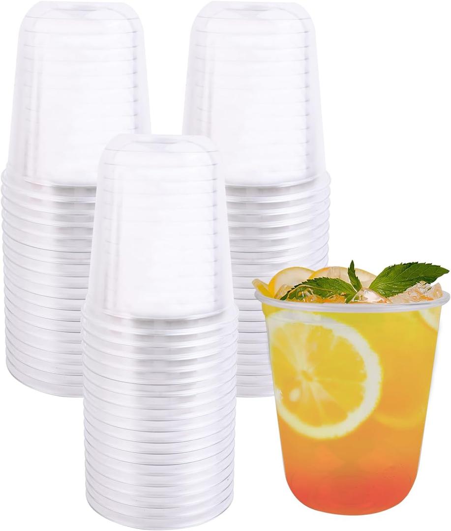 BUWUSMU 150Pcs 16 oz Disposable Stemless Glasses, Plastic Cups, Cold Party Drinking Cups Wine Glasses for Meeting Weddings Birthdays Cocktail Christmas Party Supplies (Clear)